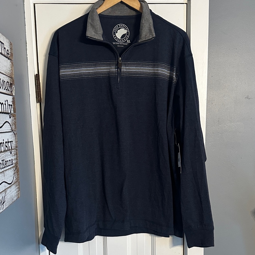 John Bartlett Consensus NWT 1/4 Zip Pullover Navy Blue Striped Men’s XL